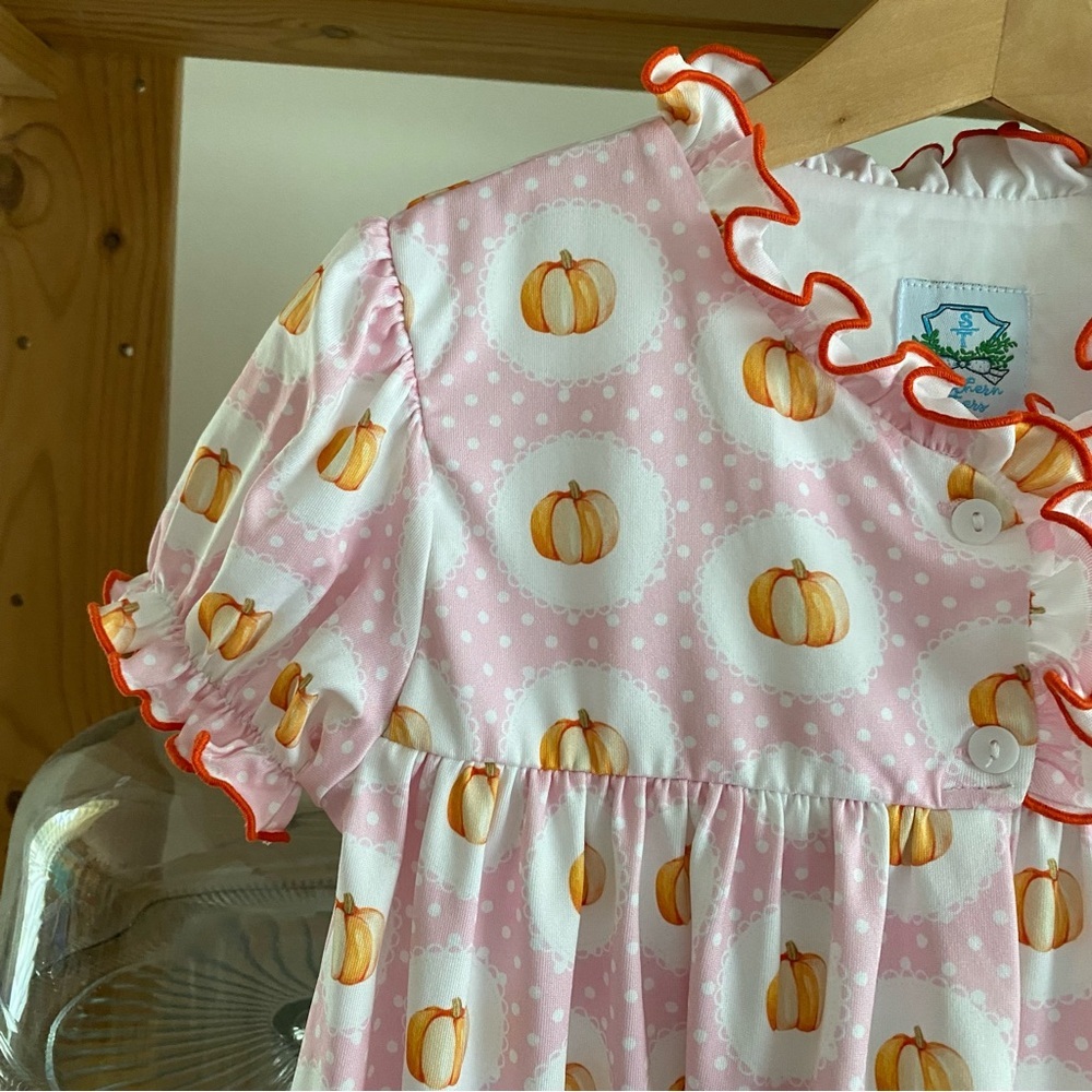 Southern Taters Pink Orange Pumpkin Ruffle Dress 4t - Picture 7 of 16
